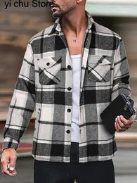 Men's Jackets Autumn Winter Plaid Printed Coats Turn-Down Collar Daily Style Loungewear Jacket Long Sleeve Cardigan Outerwear Streetwear