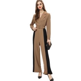 Women's Runway Jumpsuits& Rompers Notched Collar Long Sleeves High Street Fashion Designer Pants with Belt