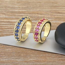 Cluster Rings AIBEF Fashion Light Luxury 6 Colors Rhinestone Opening Adjustable Gold Plated Copper CZ Women Jewelry Beautiful Lover Gift