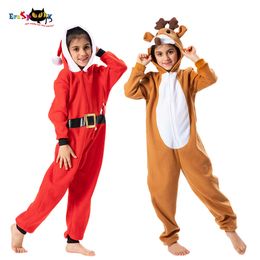 cosplay Eraspooky New Year Children Santa Claus Cosplay Reindeer Hooded Jumpsuit Christmas Costume for Kids Carnival Party Animal Outfitcosplay