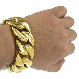 Charm Bracelets Men 32mm Heavy Weight Bling Massive gold Filled 316L Stainless Steel Bracelet b155 231024