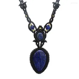 Pendant Necklaces Handmade Lasurite Rope Wrapped Natural Water Drop Lapis Lazuli Stone Braided Macrame Chain Necklace Women Men Jewellery