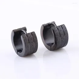 Hoop Earrings Fashion Women Men Frosted Small Huggie Titanium Sand Surface Colour Gold Black Wide Jewellery