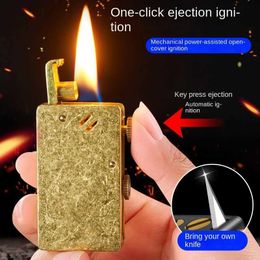 Lighters Windproof Ejection Kerosene Lighter Automatic Ignition Creative Retro Grinding Wheel Mechanical Metal Men's Gadgets