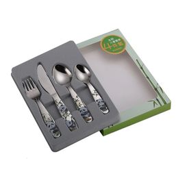 Cups Dishes Utensils 4 pieces/set baby spoon feeding fork knife cartoon panda cutlery set children's cutlery 231024