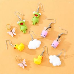 Dangle Earrings Cute Cartoon Frog Duck Resin Set For Women Animal Butterfly Trendy Drop Geometric Funny Earring Jewellery