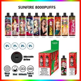 Authentic Sunfire 8000Puffs Electronic Cigarettes Disposable E-cigarette 18ML 0/2/3/5% 600mah Battery Airflow Device Prefilled Vaporizer Bars Kits Vape Pen Germany