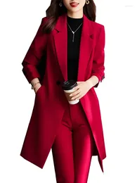 Women's Two Piece Pants Womens Pant Suits Work Business Coat Wear Red Blue Black Long Blazer Set Female Office Ladies 2 Pieces Overcoat And