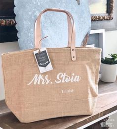 Storage Bags Personalised Jute Tote Bag Custom Beach Gift For Her Bride Bridesmaid Totes Bridal Shower Monogr