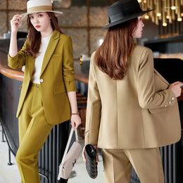 Women's Two Piece Pants Stretch Long Sleeve Fashion Temperament Women Coat High Sense Suit Female Professional Business Work Clothes