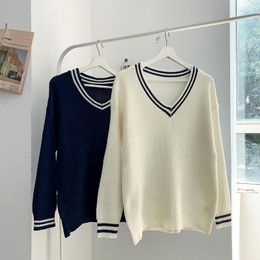 Men's Sweaters Men's Pullovers Men Striped V-Neck Knitted Autumn Simple Korean Style Ulzzang Harajuku Fashion Casual All-match Couples