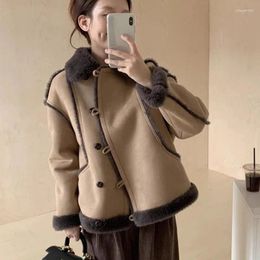 Women's Jackets Korean Girl Suede Lamb Wool Motorcycle Suit For Autumn And Winter Turn-down Collar Short Coat Fashion Female Clothes