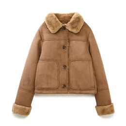 Womens Jackets PB ZA Autumn Wear European and American Style Suede Texture Effect Double sided Warm Thickened Short Jacket Coa 231024