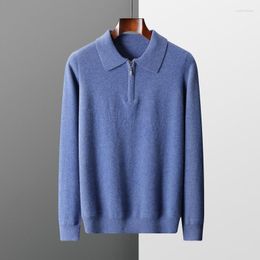 Men's Sweaters Men's Pure Wool Cashmere Sweater For Men Autumn Winter Turn-down Collar Pullover Solid Colour Polo Shirt Fashion Warm