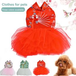 Dog Apparel Pet Tang Suit Skirt Chinese Style Dress-up Skin-friendly Dogs Cheongsam Tulle Dress For Year