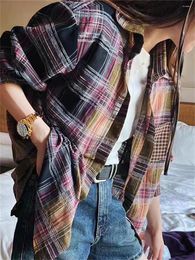 Women's Blouses Women Shirt Colourful Plaid Turn-down Collar British Style Top Long Sleeve Female Single Breasted Blouse Fall 2023