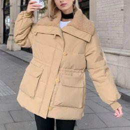 Women's Trench Coats Towel Collar Large Lapel Cotton Jacket Autumn Winter Fur 2023 Pocket Zip Button Full Sleeve Thick Warm Coat