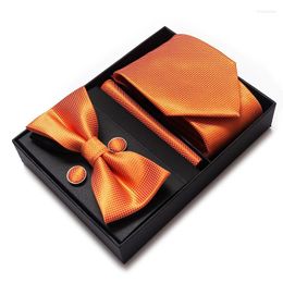 Bow Ties Est Design 65 Colors Holiday Present Tie Handkerchief Pocket Squares Cufflink Set Necktie Box Orange