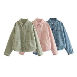 Women's Wool Blend Large Pokets Shirt Denim Jacket Jeans Coat Korean Clothes Sleeve Female Streetwear Spring Auutmn Lady Cargo 231023