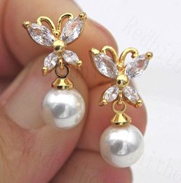 Stud Earrings Bohemian Pearl For Women Gold Plating Butterfly Earring With Cubic Zircon Boho Trendy Wedding Jewelry