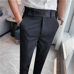 Men's Suits Korean Slim Fit Suit Dress Pants Belt Design Business Formal Wear Office Trousers 3colors