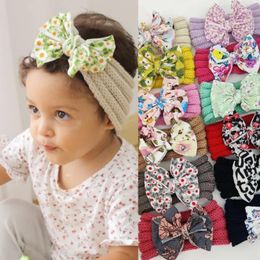 Hair Accessories Baby Princess Warm Children's Printed Bow Headscarf Autumn And Winter Knitting Band