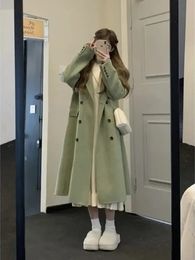 Kvinnors ull blandar vinterrock för kvinnor höst blandad koreansk stil lös lapel enkelbröst långärmad varm mode eleganta rockar 231023