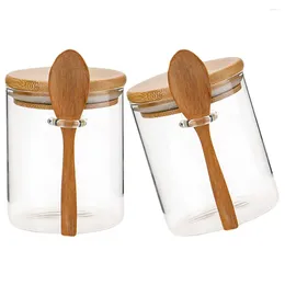 Storage Bottles 2pcs Tea Coffee Canisters Dried Fruit Container Glass With Spoon Jars For Bulk