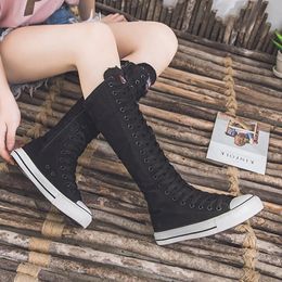 Boots 2023 Women Canvas Shoes Casual High Top Lace Up Zipper Flat Vulcanised Comfortable Long Women s Sneakers 231024