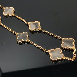 Four Leaf Clover Necklace Obsidian Made Jewellery Set Designer High Quality Necklace Gold Plated 18K Premium Gift for Girlfriend 037