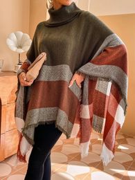 Women's Cape Autumn Oversized Cloak Long Tassel Knitwear Coat Women Winter Pullovers Ponchos Elegant Ladies Striped Sweater Robe Cape 231023