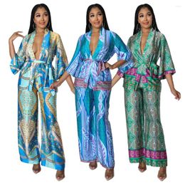 Women's Pants 2023 Summer Silk-like Printed Wide-leg Two-piece Multicolor Optional