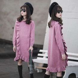 Girl Dresses Teen Girls 2023 Autumn Winter Knitted Midi Dress College Style Children Casual Kids Cute Party Clothing Fashion #1158