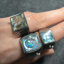 Cluster Rings 1pcs/lot Natural Abalone Shell Ring Colorful Square Alloy Stainless Steel Titanium Men And Women Couple's Friend Gift