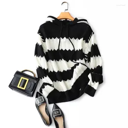 Women's Sweaters Masigoch Europe Autumn Winter Now Hollow Designs Striped Knitwear Cashmere Hooded Sweater