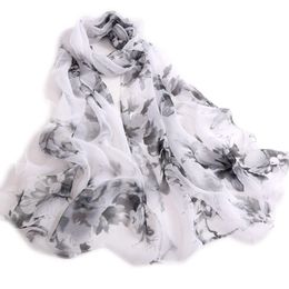 Scarves Chiffon Scarf For Women Peach Blossom Flower Printing Long Soft Wrap Scarves Ladies Breathable Fashion Accessories Hats, Scarv Otm7Q