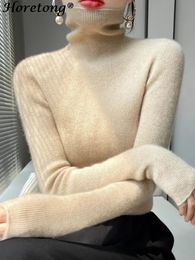 Women s Knits Tees Horetong Autumn Winter Wool Sweater Women Turtleneck Solid Elastic Slim Knitted Pullover All match Elegant Comfort Tops 231023