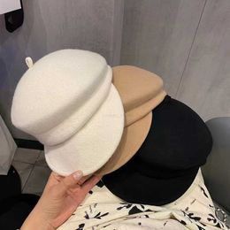 Beanie/Skull Caps Women's Autumn and Winter CA Same Asymmetric Beret Wool Hat Wool Hat Felt Hat Fashion Versatile Show Small FaceL23/10/24