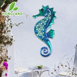 Garden Decorations Metal Blue Mosaic Seahorse Wall Decor for Garden Decorations Outdoor Sculpture Statue of Patio Yard Living Room 231023