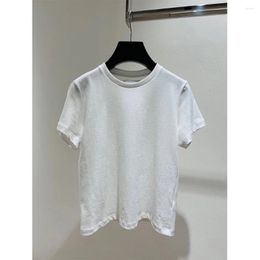 Women's T Shirts 2023 Summer French Lazy Minimalist White Round Neck Short Sleeve Cotton Casual Peplum T-Shirt Top