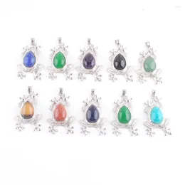 Pendant Necklaces Natural Amethyst Opal Blue Sand Stone Pendants Animal Frog Shape Charm Jewelry Hanging Accessory Mixed 10Pcs TBN496