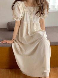 Women's Sleepwear Korea Kawaii Lounge Night Dress Summer Sweet Girl Nighty Cotton Lace Short Sleeve Home Nightdress Victorian Princess