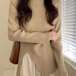 Women's Sweaters Woman High Quality Oversize Half Turtlenecks Autumn Vintage Beige Knitted Sweater Female Soft Warm Pullover Bottom Jumper