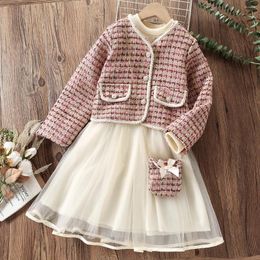 Clothing Sets Girls Autumn Preppy Outfits Suit Kids Tracksuit Children's Coat & Dress 2pcs Teenagers Costumes 4 6 8 10 12 Years