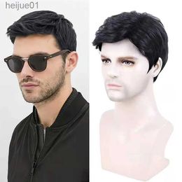 Wigs Synthetic Men Short Straight Wig Black Male Fleeciness Realistic Natural Headgear Hair Heat Resistant for Daily Partyl231024
