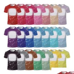 Party Favor Sublimation Blank T-Shirt Front Bleached Polyester Short-Sleeve Tye Dye Tee Tops For Diy Thermal Transfer Printing Adts Dh2Ca