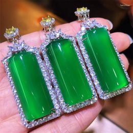 Pendant Necklaces Factory Wholesale Lucky Semicircle Gauge Green Chalcedony Agate Inlaid Emerald Live Supply