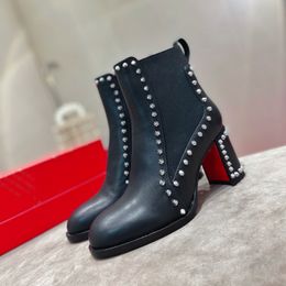 Fashion designer High quality Womens Red heel High heel ankle boots Luxury leather boots Skinny heel side zipper winter over the knee Classic Martin boots HJ0907