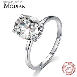 Wedding Rings Modian Basic 925 Sterling Silver Big Luxury Oval Cut Clear Zirconia Finger Ring For Women Engagement Wedding Band Promise Ring Q231024