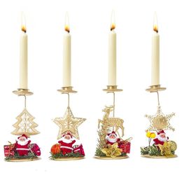 Other Event Party Supplies Christmas Golden Iron Candle Holder Xmas Snowflake Star Candlestick Santa Year Gift Home Table Ornament 231023